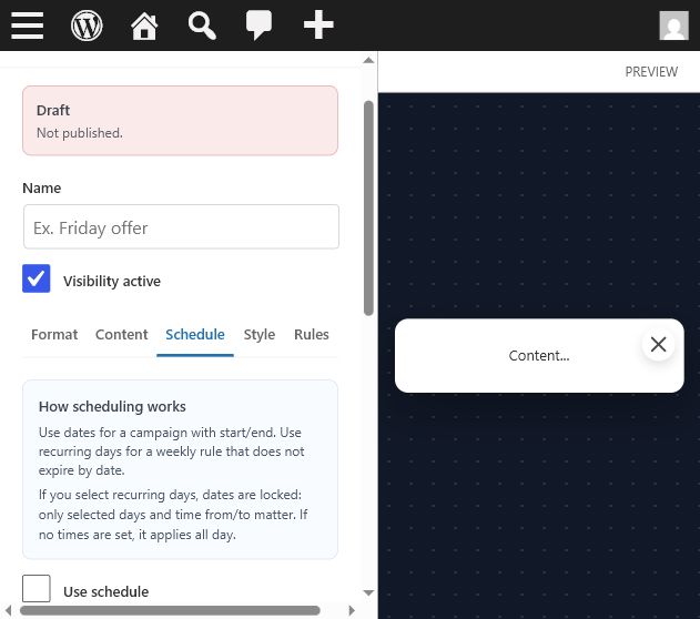 Schedule, Hours, and Weekday Control
