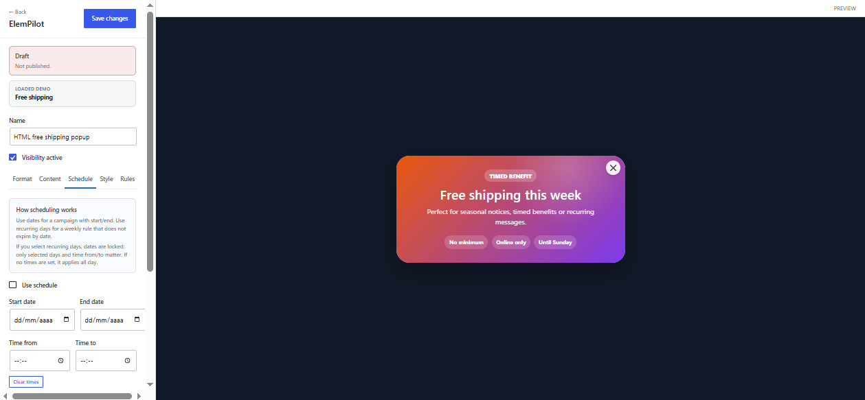 ElemPilot item editor and preview