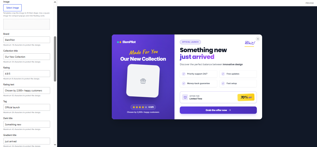 ElemPilot visual template editor and iframe preview