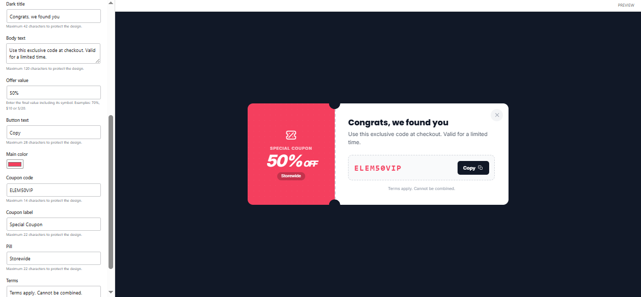 ElemPilot visual template editable fields
