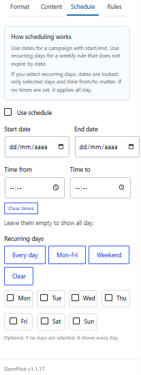ElemPilot Schedule tab