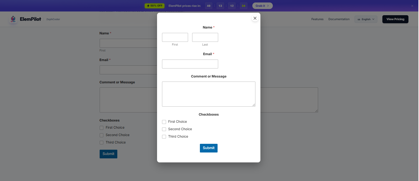 ElemPilot custom content with a WordPress form shortcode